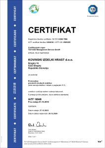 Certifikat IATF 16949 podjetja Kovinski izdelki Hrast d.o.o.